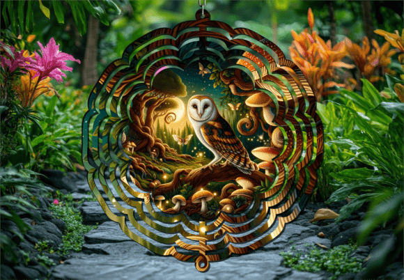 Barn Owl Forest Magic: A Premium Wind Spinner Design