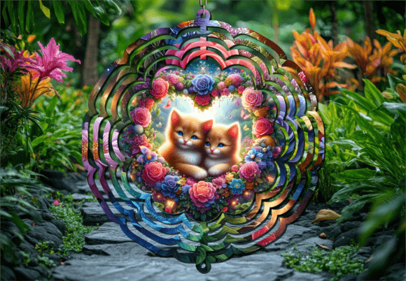 Bring Playful Charm to Your Space with Fluffy Ginger Kittens Wind Spinner