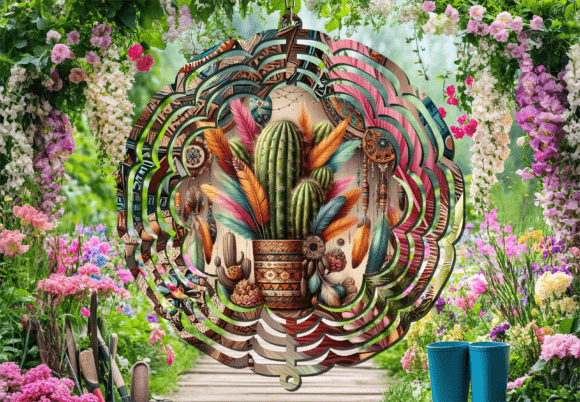 Cactus Feather Floral Wind Spinner: A Dynamic Design Asset