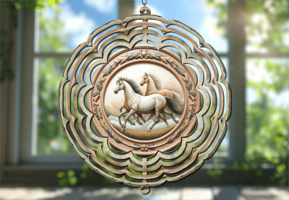 Capturing Motion: The Wild Horses Farmhouse Wind Spinner PNG