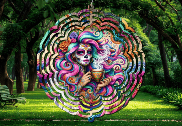 Coffee Lover Sugar Skull Wind Spinner
