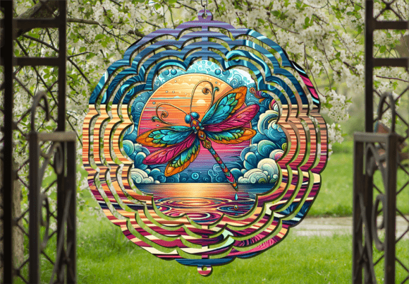Colorful Dragonfly Sunset Wind Spinner: A Dynamic Display Design