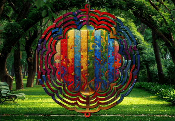 Colorful Puzzle Pieces Wind Spinner: A Dynamic Design for Outdoor Art