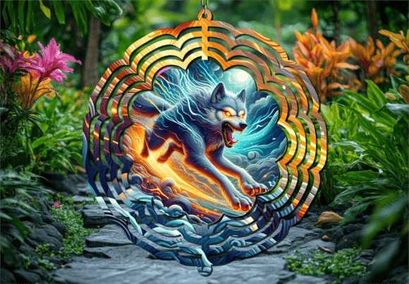 Cosmic Blue Fire Night Wolf Wind Spinner: A Design Asset for Dynamic Branding