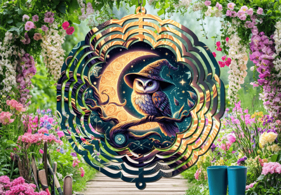 Enchant Your Outdoor Space: The Wizard Owl Fantasy Moon Wind Spinner