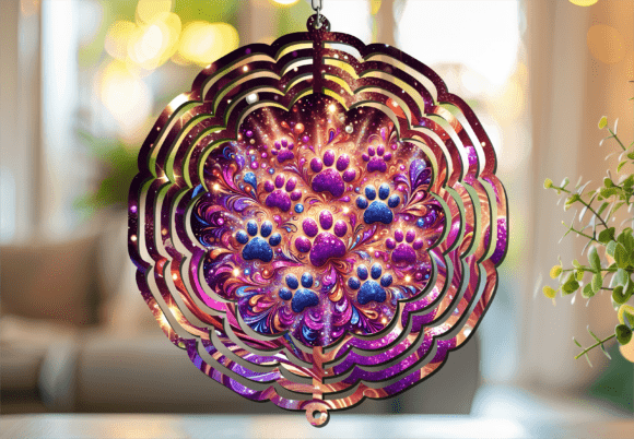 Purple Galaxy Dog Paw Wind Spinner: A Celestial Design for Creative Projects