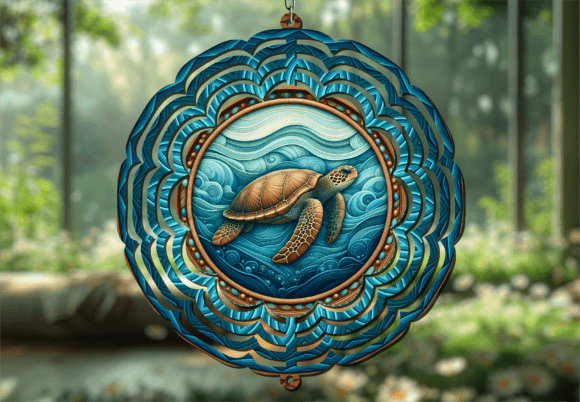 Teal Sea Turtle Deep Water Wind Spinner