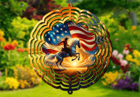 USA Patriotic Horse Cowboy Wind Spinner: A Design Asset for Dynamic Outdoor Decor